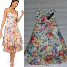 NWT ADRIANNA PAPELL Tiered Printed Embroidered Floral Midi Dress Size 2 245