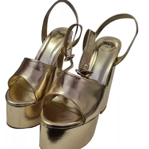 Essex Glam BHP-5 Metallic Gold Platform Heel Sandals Size UK 4 REF SH1 - Picture 3 of 9