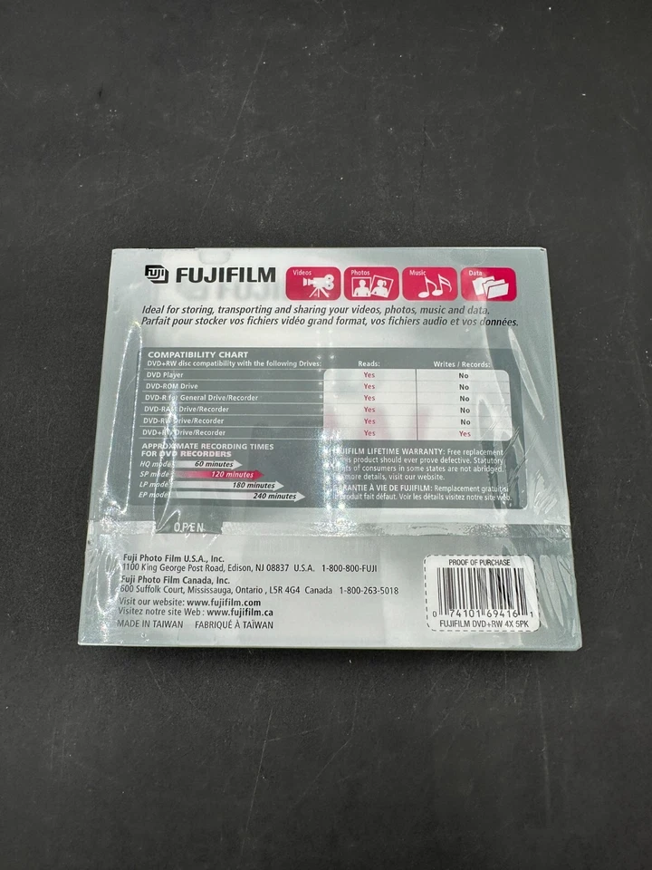 DVD+RW Fujifilm Discs DVDs 120 Min 4.7GB Jewel Cases Brand New Pack Of 5 Sealed - Image 2 of 3