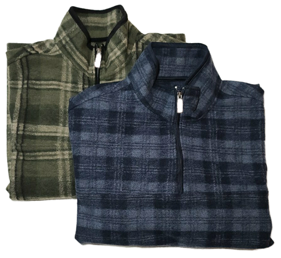 John Wayne Wooly Fleece 1/4 Zip Pullover Shirt Green Plaid Sz 