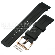 Original Bulova 98B152 24-mm Black Rubber Watch Band Strap w/ Rose Gold Buckle