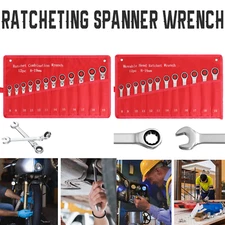 12Pc 8-19mm Metric Flexible Head Ratcheting Wrench Combination Spanner Tool Set