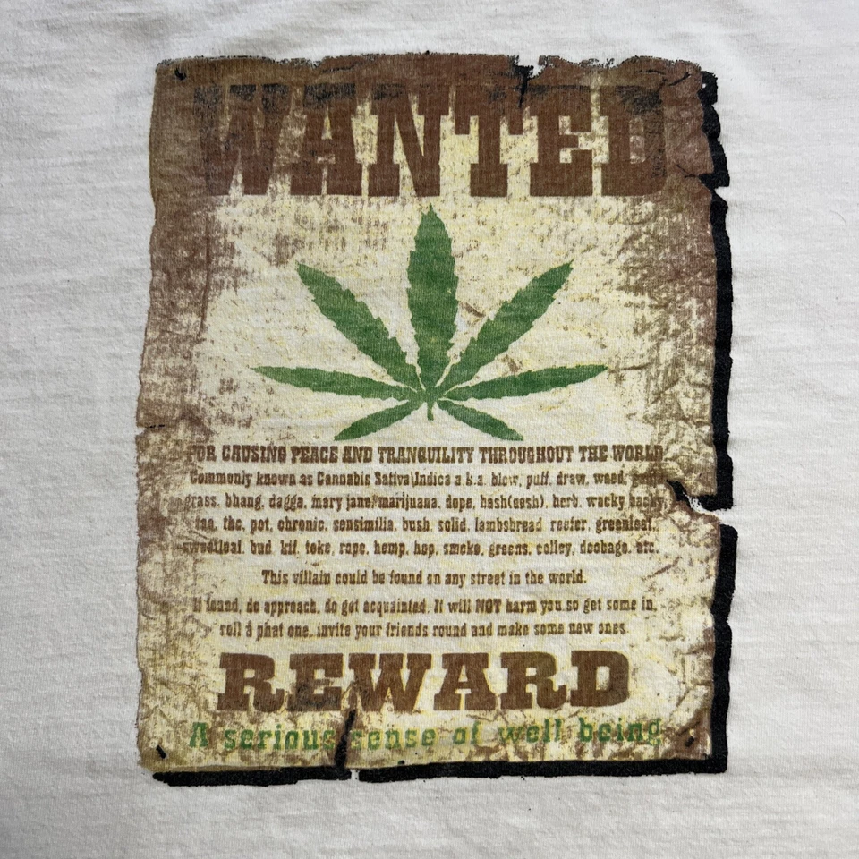 Camiseta Vintage Weed Marihuana Adulto Talla XL Blanca Manga Corta Dank Wanted Foto 3 de 4