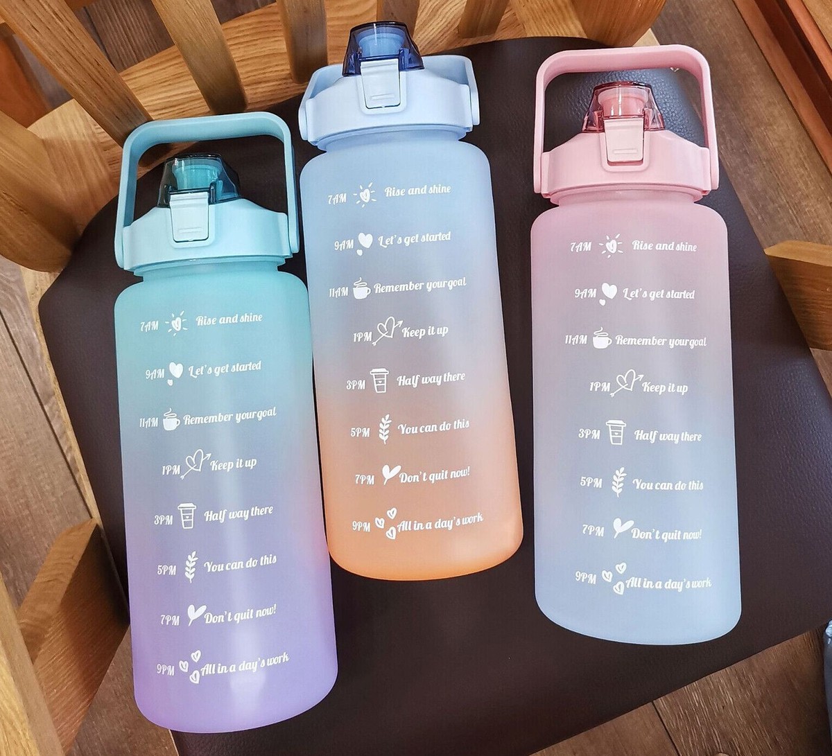 2L Water Bottle w/Straw+ Motivational Measurement Time Marker