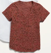 NWT Old Navy EveryWear Printed V-Neck Tee T-Shirt Desert Sun Pink Floral Women S