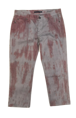 Fidelity Pants Womens Mid Rise Scoop Crop Skinny Crop Size 26 Gray Red Tie-Dye