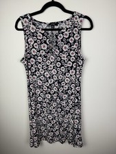 MSK Dress Womens Large Navy Blue Daisy Floral Sleeveless V-Neck Y2K