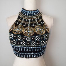 Sherri  Hill Top Beaded Sequined Couture Size 4 black blue sleeveless