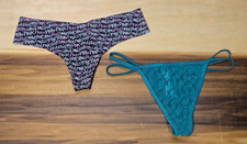 NWT Victoria's Secret PINK Logo Mesh Green Thong  No-Show Allover Logo Thong -M