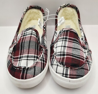 Gigil Girls Plaid Slip On Sneakers Faux Fur Lined Size 13