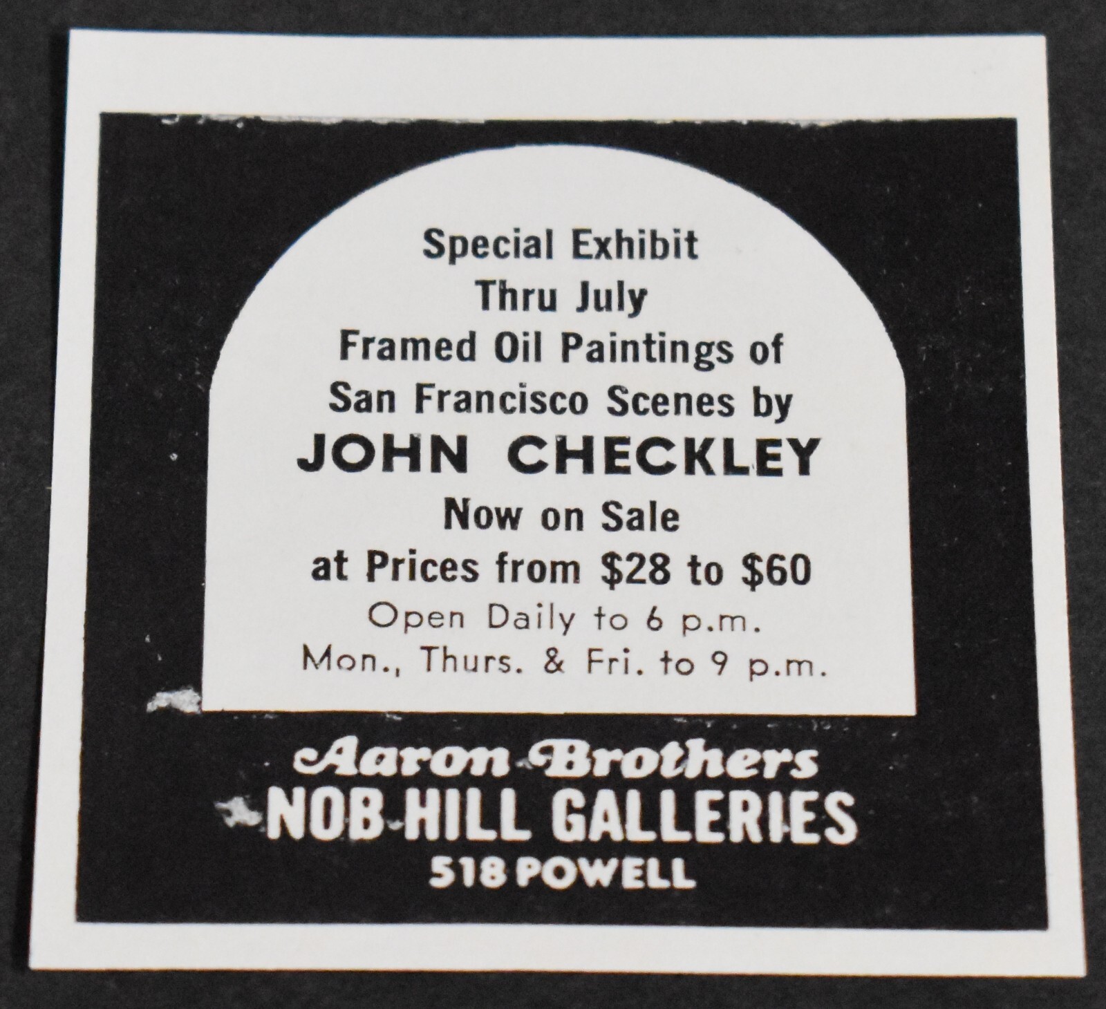 1969 Print Ad San Francisco Aaron Brothers Nob Hill Galleries John ...