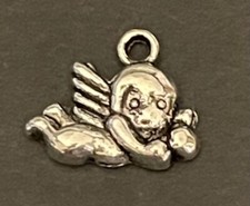 ANGEL BABY CHARMS Antiqued Silver Tone Jewelry Making Metal Wings LOT of 47