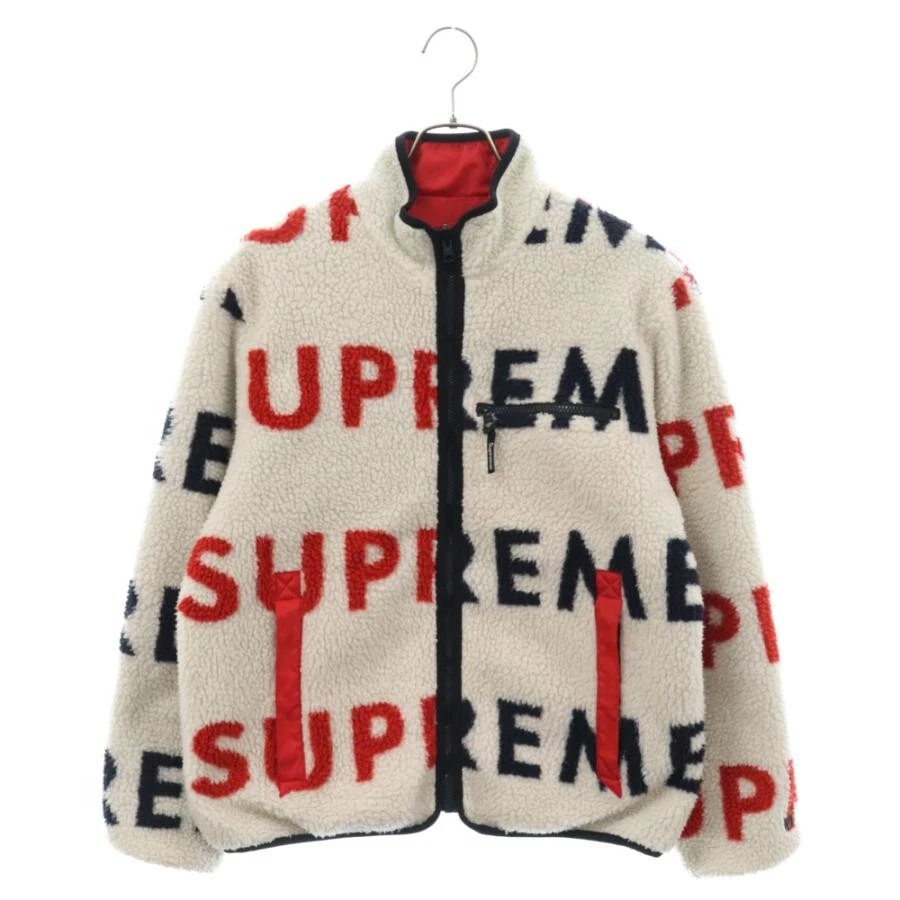 Veste polaire logo réversible SUPREME 18AW blanc rouge d'occasion
