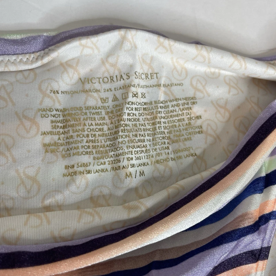 Victoria's Secret Talla M Parte Inferior 34B Top Clásico Hipster Bikini Rayas Finas Foto 2 de 4