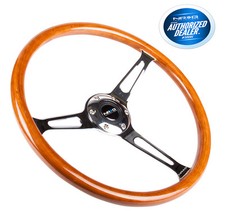 Nrg Steering Wheel 360mm Classic Wood Grain 3 Spoke Chrome Rst-360sl