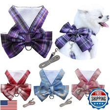 Petbuy Plaid Dog Dress Bow Tie Harness Leash Set,Dog Clothes Harness Dress wi