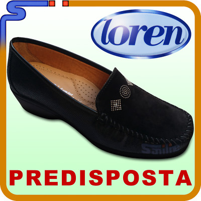 SCARPE MOCASSINI LOREN PELLE CAMOSCIO NERO PLANTARE ESTRAIBILE