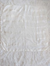 Vintage Cream Square Crochet Floral Stripped Fringe Shawl