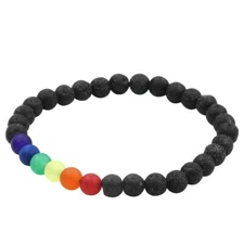 rainbow bracelet Mountain jade with 6 colors and black lava By controse