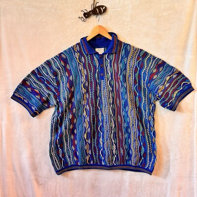 COOGI 100% mercerised cotton blue Colorful short sleeve 2x 90s Biggie Hip Hop