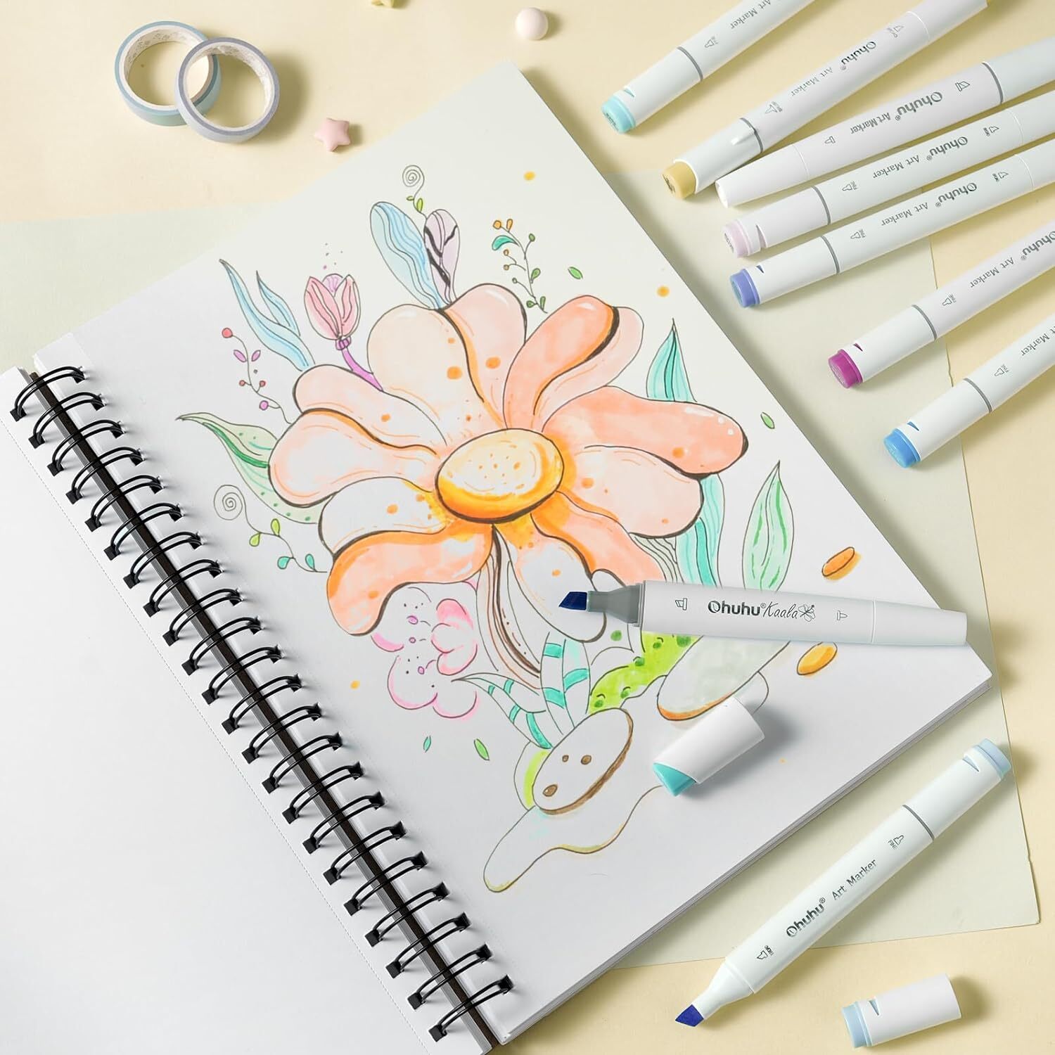 Sketch Book Hardcover Spiral Bound Ohuhu 62 Sheets/124 Pages Artist