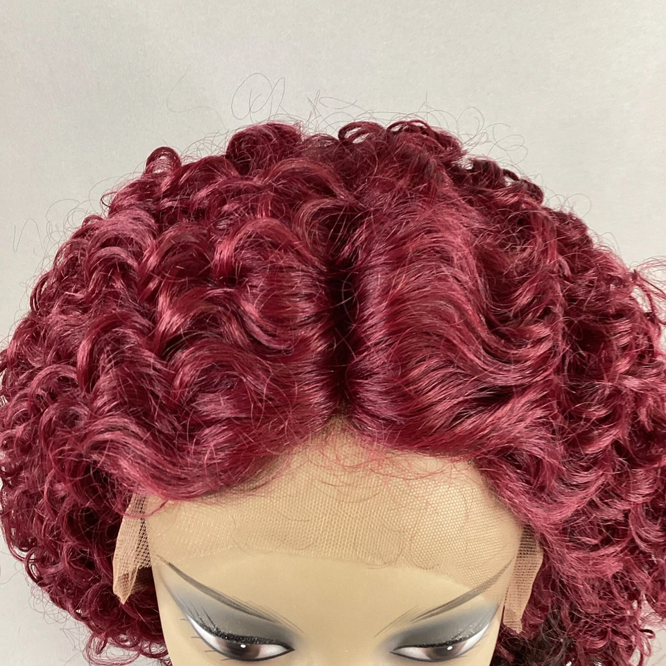 Peluca Shay Short Rizado #DX425 Marrón Oscuro Borgoña Encaje Sintético Frontal Foto 3 de 4