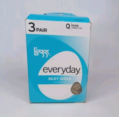 Vintage Leggs Everyday Silky Sheer Pantyhose Nude Q 3 Pack New In Box