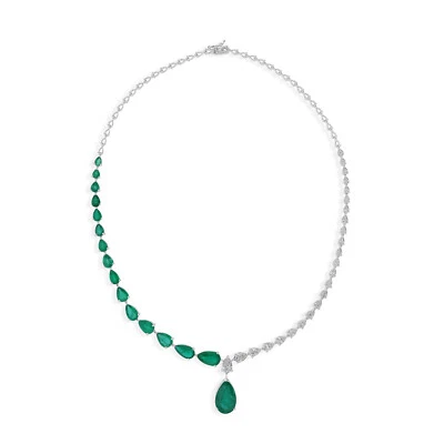 19.46 TCW Sambianischer Smaragd Birne Kunstdiamanten Grown Cvd Diamant Kette 14k - Bild 1 von 4