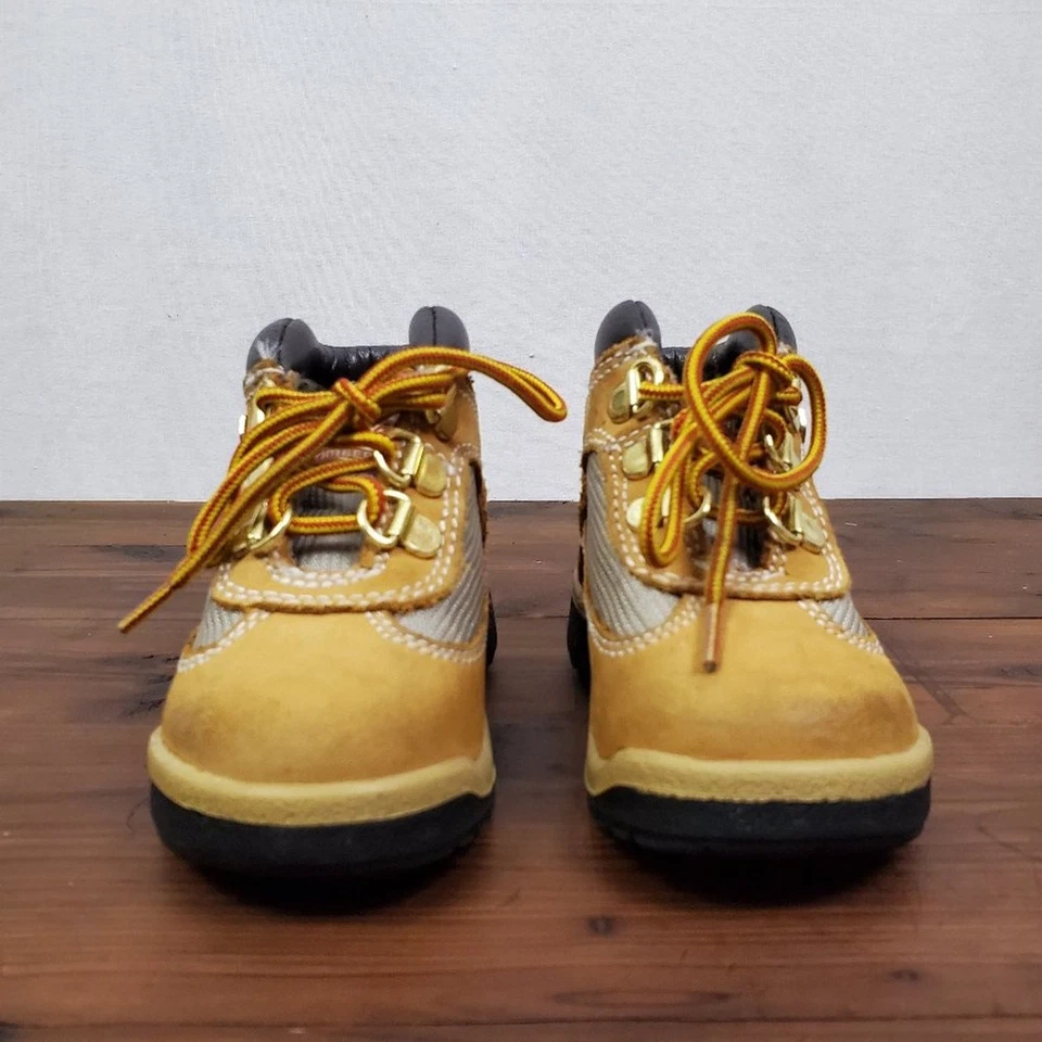 Timberland младенца и ребенка ясельного возраста обувь размер 6 желтовато-коричневый/коричневый кожаный шнурует вверх полевые ботинки - Изображение 2 из 4
