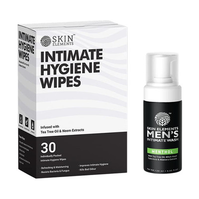 Skin Elements Intimate Care Combo- Menthol Intimate Wash and Wipes for Complete