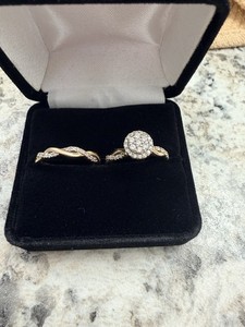 10k Yellow Gold Diamond Halo Engagement & Wedding Ring Set Round Cluster Size 6