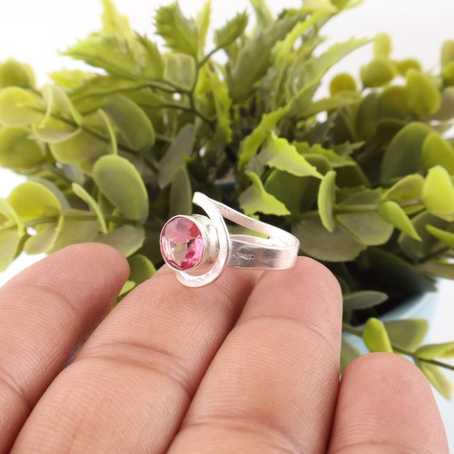 New Pink Tourmaline 925 Silver Art Deco Band Ring Daughter Channel Set Size 6.5 - Picture 2 of 2