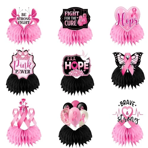 FANOST Breast Cancer Awareness Decorations Honeycomb Centerpieces – Pink