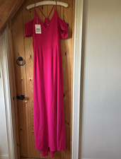 NWT Halston Heritage Pink V-Neck Cold Shoulder Strappy Maxi Dress Size 14