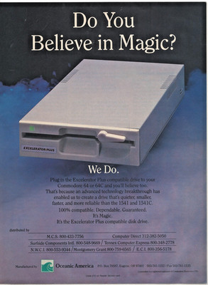 Vintage 1980s Excelerator Plus Disk Drive Print Ad Commodore 64 64C Retro Tech