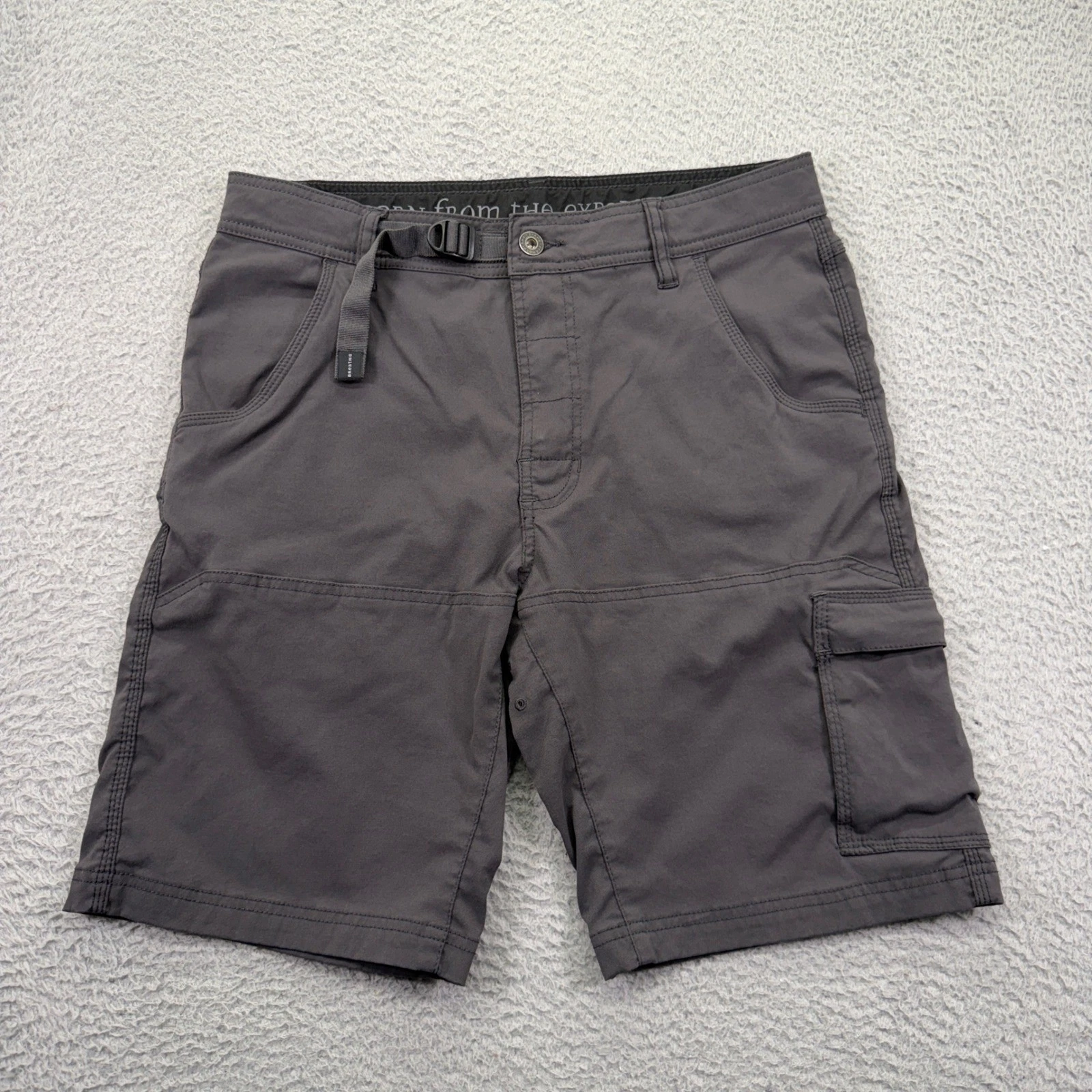 Prana Cargo Shorts Mens 32 Charcoal Grey Zion Belted Stretch Hiking Outdoors