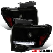 Fit 2009-2014 Ford F150 Black Smoke LED Strip Projector Headlights Left+Right