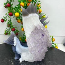 4.05LB Natural Agate Geode Hand Carved Nine-tailed Fox Quartz Crystal Decor
