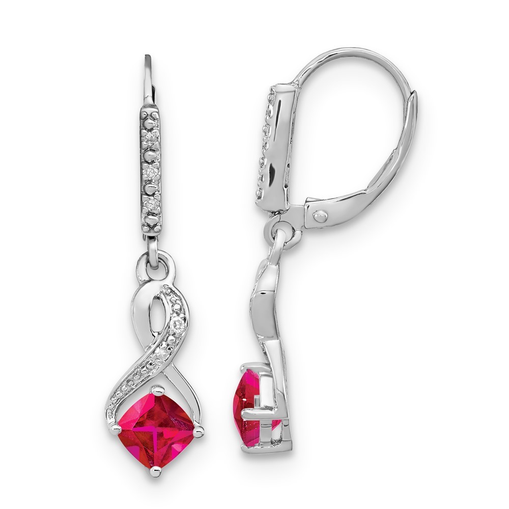 925 Sterling Silver Lab Created Ruby & Diamond Leverback Drop & Dangle Earrings