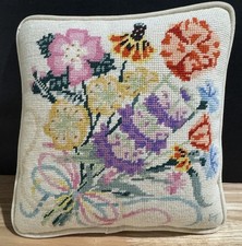 Beautiful Vintage Handmade Needlepoint Floral Pillow Small 9 x9