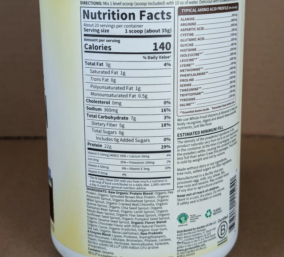 Proteína orgánica cruda, a base de plantas, chocolate, 24,69 oz (700 g) CADUCIDAD 8/2026 Foto 2 de 2