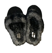 Sole Mates Fuzzy Black Gray XL 100 Polyester Slip On Home Slippers