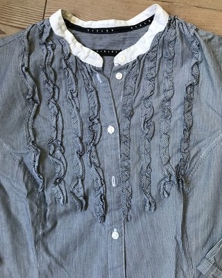   SISLEY Damen Bluse   Tunika S 36 Blau Weiß gestreift tailliert Rüschen w NEU