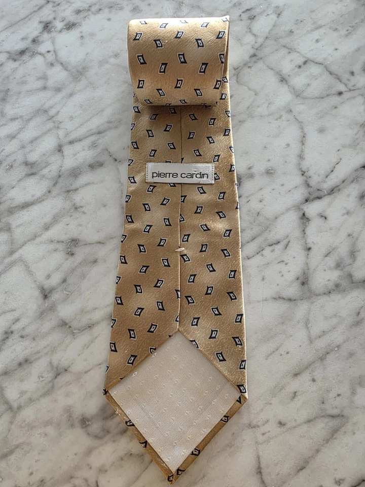 Corbata Pierre Cardin Amarillo Azul Geométrica 100% Seda Hecha a Mano G1-BT Foto 2 de 4