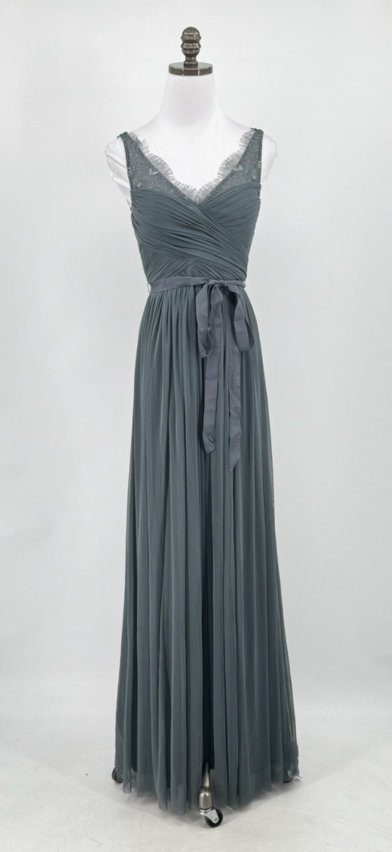 Hitherto Anthropologie Gray Fleur Lace Maxi Dress Gown 0 Chiffon Elegant NWT