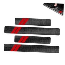Car Door Sill Protector Trim, Carbon Fiber Leather Auto Door Sill 4 PCS Red
