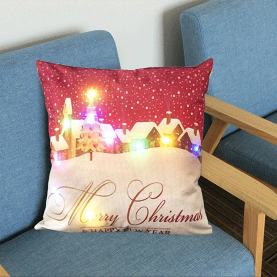 LED taie d'oreiller sur le thème de noël lin Festival housse de coussin coussin - Photo 3/4