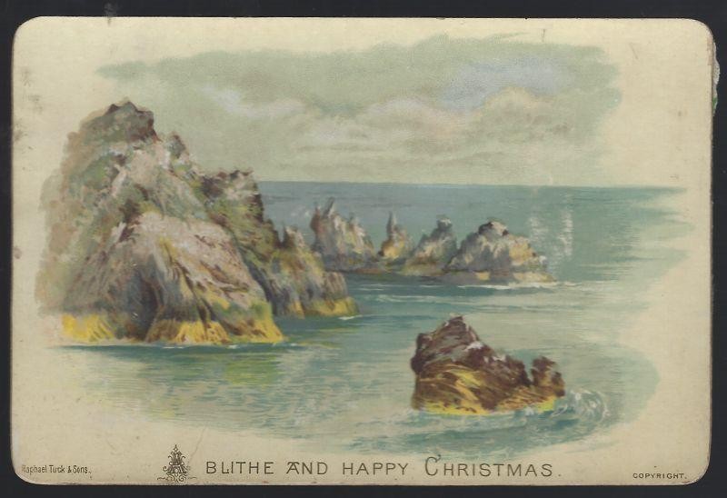 Blithe and Happy Christmas Seascape Eliza Cook Poem Raphael Tuck Holiday Card