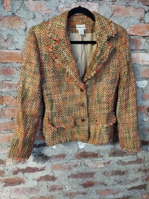Fashion Bug Womens Blazer Jacket Size Small Multicolor Tweed Fringe Woven Lined