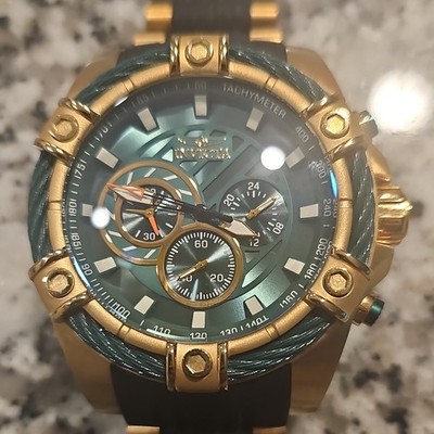 Invicta Bolt Men's Quartz Chronograph Watch Green Dial Gold Tone 100m WR